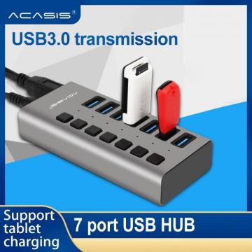 ACASIS Hub USB 3.0 Tốc độ cao 7 cổng USB 3.0 có bật / tắt bộ chia với bộ điều hợp nguồn EU / US / UK cho máy tính xách tay Macbook