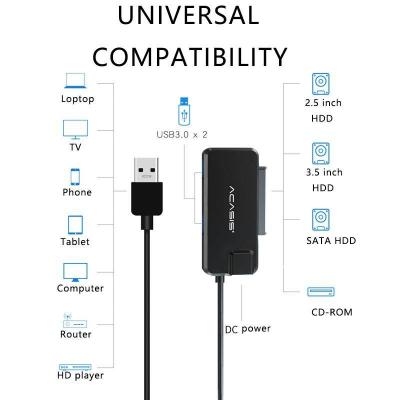 ACASIS Bộ chuyển đổi USB sang SATA, USB 3.0 sang SATA, Bộ điều hợp ổ cứng cho ổ cứng 2,5 / 3,5 inchSATA HDD SDD, CD / DVD ROM. với cáp bộ chuyển đổi 12V2APower UK / US / EU